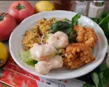 エビマヨ＆とりの唐揚げ＆チャーハン（中華料理 敦煌 北新地店）