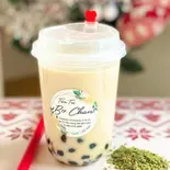 玄米茶ミルクティー(タピオカ入り) (Trà sữa gạo nướng trân châu đen)（ボーちゃんカフェ）