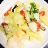 三種海鮮(エビ*イカ*ホタテ)炒め(龍盛菜館 水天宮店)