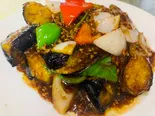 ナスと挽肉甘味噌炒め（中華料理 錦園）