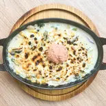 たらこと色々キノコ、コーンの焼きチーズクリームリゾット（Risotteria. GAKU hiragishi）