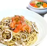 白身魚の黒オリーブソースパスタ(タプナード) セット（湊川イタリアン ソラレ）