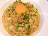 もはや麻薬 麻婆豆腐納豆パスタ Mabo tofu pasta with natto（麺や鳥我）