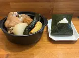てびちー(県産豚)+おにぎり（農家酒場くしき）