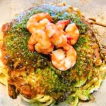 お好み焼きそば肉玉そば 生エビ（広島お好み焼き 来んさいや Hiroshima Okonomiyaki Kinsaiya）