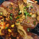 四川冒菜(麻辣鴨の血、春雨、野菜、ハチノス)（友誼食府）