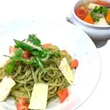青しそのジェノベーゼ ブリーチーズ乗せセット(大盛り無料)（湊川イタリアン ソラレ）