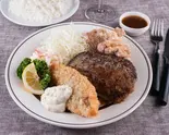 Bセット(白身フライ、ハンバーグ、唐揚げ2個)（洋食 古河）