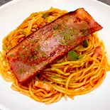 厚切りベーコン＆昔ながらのナポリタン（手作りカフェごはん。Cafe Karanos[カラノス]）