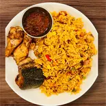 JOLLOF RICE WITH CHICKEN&FRIED FISH 鶏肉と揚げ魚のジョロフライス(T.E.D.S KITCHEN & BAR)