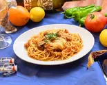 自家製サルッシッチャと揚げ茄子のアラビアータ ～生パスタ タリアテッレ～Homemade Salsiccia and Egg Plant Arrabiata（大衆イタリア食堂アレグロ塚口本店）