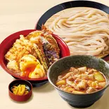 【満腹久セット】旨辛肉つけ汁うどん・月見天丼（久兵衛屋 みずほ台店）