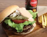 F-1158】フレッシュダブルハンバーガーセットDouble Burger with fresh vegetables Set（ハンバーグ＆バーガー TERU 博多駅前通り店）