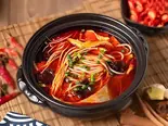 麻辣猪五花肉米線 豚肉入りライスヌードル 麻辣スープ（姉妹骨湯麻辣燙）
