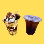 チョコバナナパフェ+アイスコーヒーセットChocolate banana parfait + iced coffee set(毎日パフェ Mainichi pafe)