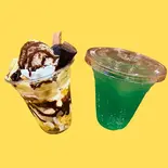 チョコバナナパフェ+メロンソーダセット chocolate banana parfait+Melon Soda set(毎日パフェ Mainichi pafe)