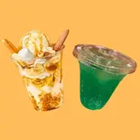 キャラメルバナナパフェ + メロンソーダ caramel banana parfait + melon soda(毎日パフェ Mainichi pafe)