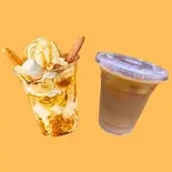キャラメルバナナパフェ + アイスチャイ caramel banana parfait + iced chai(毎日パフェ Mainichi pafe)