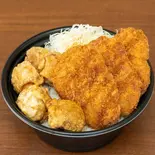 【欲張りな】特製タレカツ3枚と唐揚げ5個W丼約1kg（唐揚げ・とんかつ・ハンバーグ・海鮮のガッツリ丼！ でか盛りご用達一二三亭）