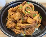 【新メニュー】丸ごとイカフライ丼1kg（唐揚げ・とんかつ・ハンバーグ・海鮮のガッツリ丼！ でか盛りご用達一二三亭）