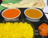 2種カレーセット(バターチキンとチキンカレー),チキンティッカ1p,ライスとナンのセット（エバーグリーン アジアン ダイニング）