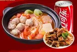 番茄国产猪嫩肉丸米线+麻辣卤猪蹄+可口可乐(国産豚団子のトマトスープ米線+マーラー豚足煮込み+コカ・コーラ)（天府李米線 TINA'S NOODLE KITCHEN）