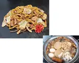おでん5種盛り＆豚イカミックスソース焼きそば（お好み焼き イカ焼き 油かすそば飯 おでん 奄美堂）