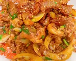 ネギとラム肉強火炒め（中華酒場 栄香居）