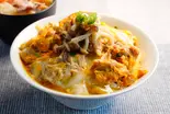 キノコの親子丼(鶏 80g)とハーフ豚汁 mushrooms Oyakodon (80g chicken) and pork miso soup（【出汁の親子丼】鶏ヶ屋(TORIGAYA)～狛江店～）