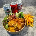 ハーフ&ハーフセット(サーモンフライ&スパイシーチーズタコス)(NY MARKET CHICKEN OVERRICE Yokohama Yamate)
