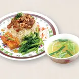 ベトナム風焼き豚飯＆揚げ豆腐のトマト煮＆茹で空芯菜＆スープのセット（ビアホイチョップ）