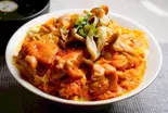 キノコの親子丼と味噌汁 Oyako-don with mushrooms and miso soup（【出汁の親子丼】鶏ヶ屋(TORIGAYA)～北池袋店～）