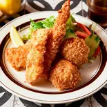 昼限定|贅沢5種のシーフードフライ定食 Fried Seafood Set（森下で50年続く洋食屋 カフェレストラン鍵）