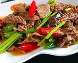 肝腰合炒  レバーと豚マメの辛いため（湘味食府）