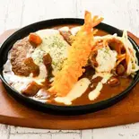 デミグラスソース煮込みハンバーグ＆エビフライ（アツアツ！鉄板ハンバーグ 栄店）