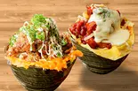 シェアセットD 【6個・オム卵】和風醤油のからあげ丼＆【6個・オム玉】ヤンニョムチーズからあげ丼（オム卵からあげ丼 火の鳥 天下茶屋店）