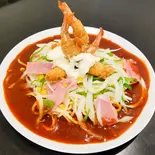 海老フライオニオン添えあんかけスパ（名古屋名物あんかけスパあんかけ亭）