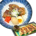 炙りなんこつソーキ丼 あぐー豚ぎょうざセット(5個)（沖縄居酒屋81-31）