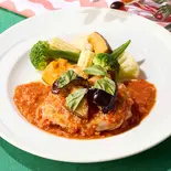 【159】揚げなすとバジルのガーリックトマトチキンステーキ（ココス 大橋店）