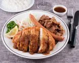 Dセット(ロースカツ、焼肉、ウインナー)（洋食 古河）