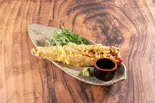 ワサビで食べる煮穴子天ぷら Simmered Conger Eel Tempura with Wasabi（釜飯 萬月 国立）