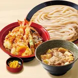 【満腹久セット】肉つけ汁うどん・上月見天丼（久兵衛屋 みずほ台店）