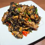 湖南のおふくろの味！とろとろ豚足と 梅干菜の炒め(猪蹄梅干菜)（李湘潭湘菜館）