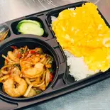 ガパオタレー(シーフード)+ご飯+スクランプエッグ กะเพราทะเล+ข้าวสวย+ไข่ข้น(PINTO)