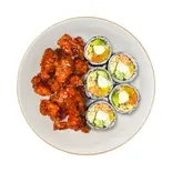 アボカドクリームチーズキンパ+スリラチャマヨとダッカンジョンのセットCOMBO（삼청당三青堂 韓国プレミアムキンパ専門店）