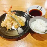 海老天定食(海老3・かぼちゃ1・アスパラ1・さつまいも1)【天つゆ】（大分 とり天 豚天 天洋軒）