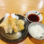海鮮天定食(海老1・キス1・穴子1・かぼちゃ1・アスパラ1・さつまいも1)【天つゆ】（大分 とり天 豚天 天洋軒）