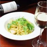 ホタテ貝柱とルッコラのジェノベーゼ Scallops and arugula genovese pasta（【おうちDE本格イタリアン】La Promessa）