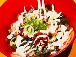 からあげ丼のマヨソースがけ(餃子工房ちびすけ 十三店)