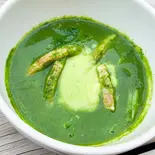 パルメザンチーズのせ ベーコンとほうれん草のポタージュ  ハーフサイズ Bacon ＆ Spinach Potage with Parmesan Cheese（BONDI COFFEE SANDWICES KOMAZAWA）